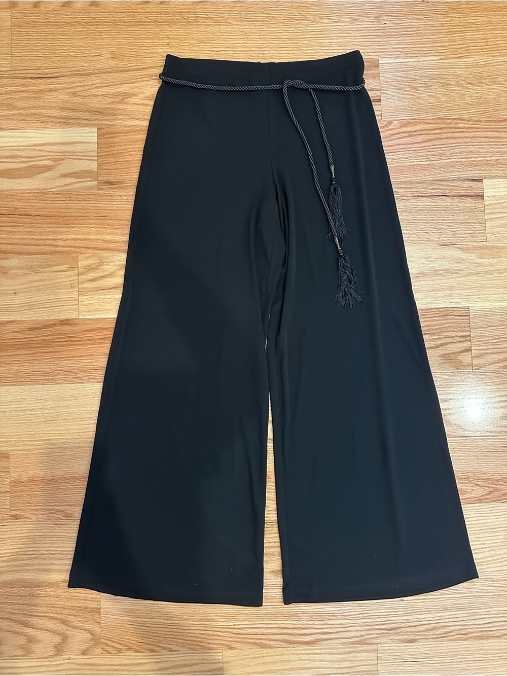 Lauren Ralph Lauren Black Wide Leg Jersey Palazzo Rope Belt Pants Sz Medium NWT
